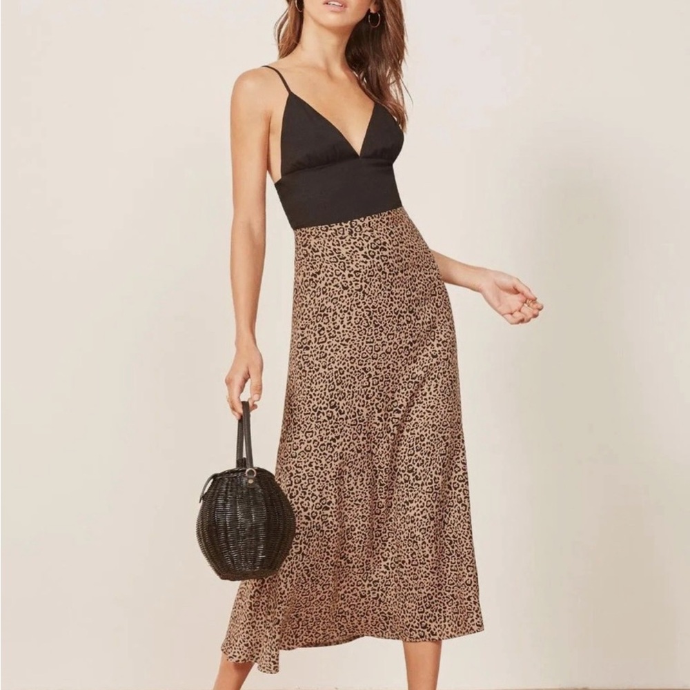 Reformation Bea Leopard Midi Skirt
